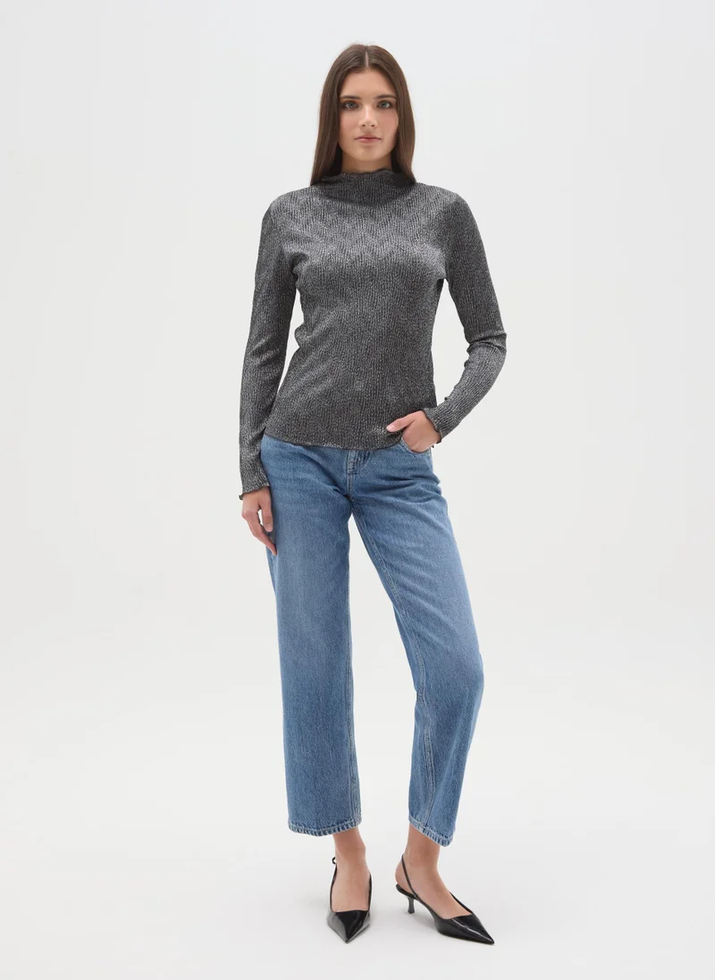او في اس OVS Grey Long-Sleeve Lurex Top
